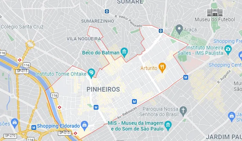 mapa do bairro pinheiros sp
