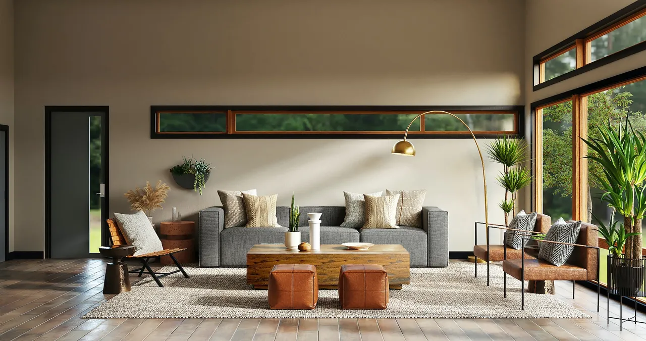 sala de estar com um sofá, duas poltronas e uma cadeira